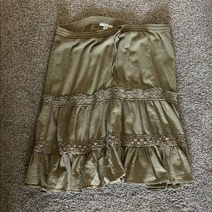 Banana Republic Olive Green Tiered Lace-Trim Skirt